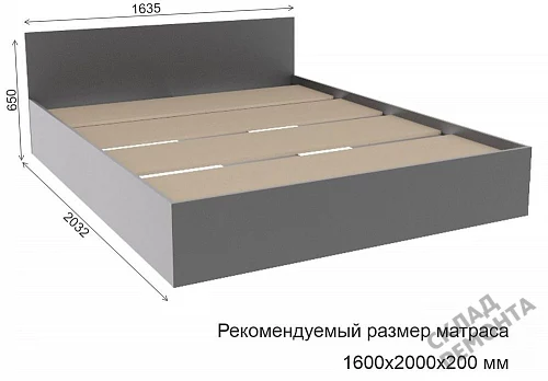 Фото Кровать двуспальная ДСВ Мори КРМ 1600.1/1 графит – купить в Омске: цена, описание, фото. Интернет-магазин 3