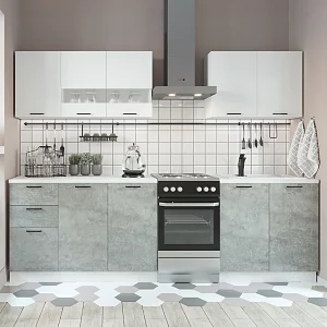 Кухонный гарнитур ДСВ Дуся 2.0 м, белый бриллиант/цемент
