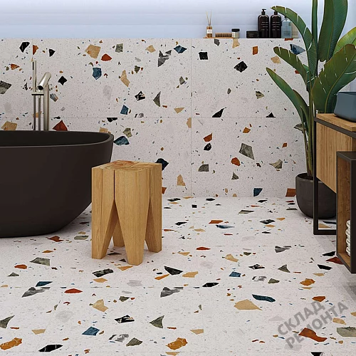 Фото Керамогранит матовый Steppe Ceramics Chips White белый 600*600*9 – купить в Омске: цена, описание, фото. Интернет-магазин 2